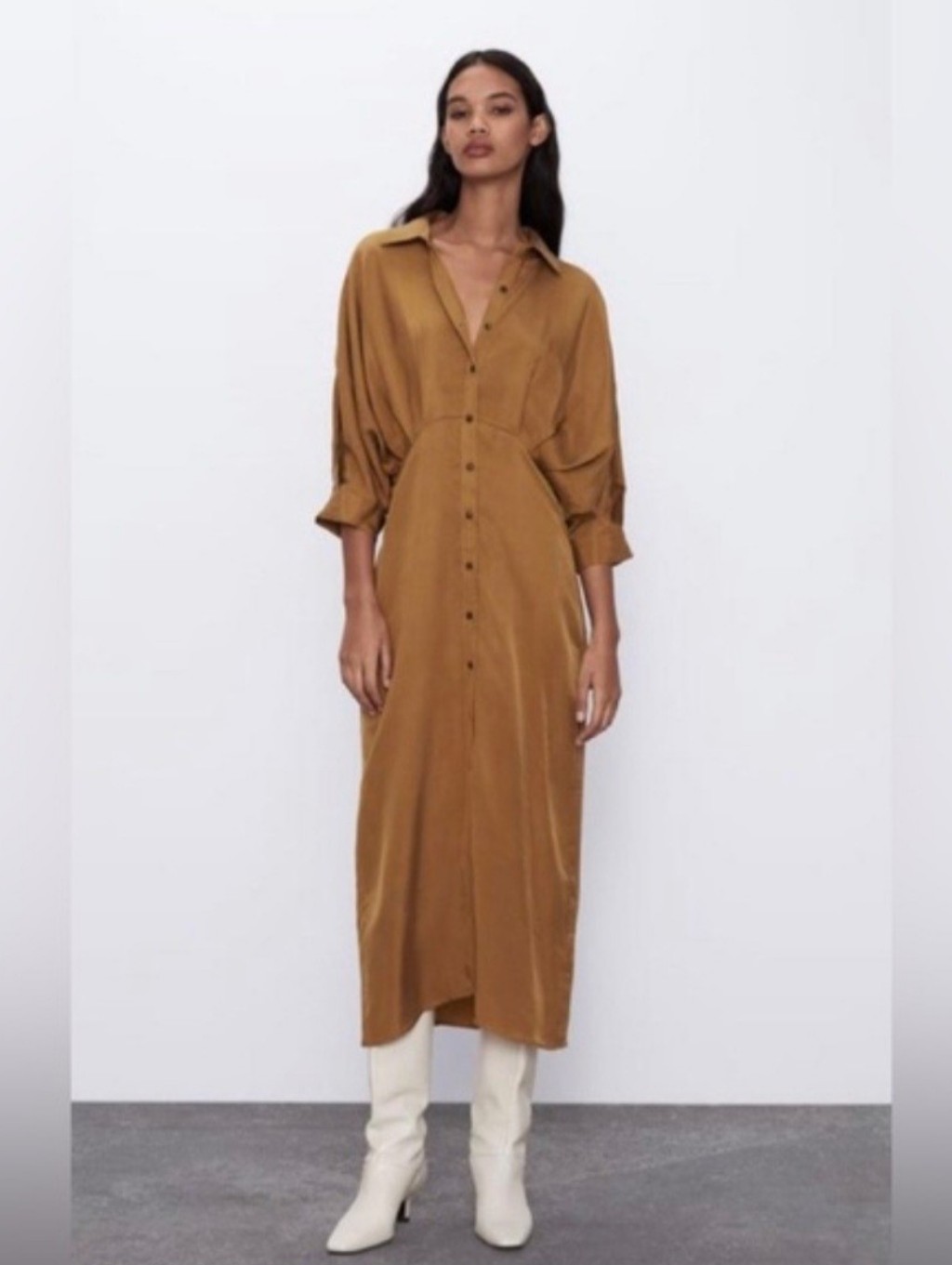 Zara Midi Pleat Dress In Mustard Size Small